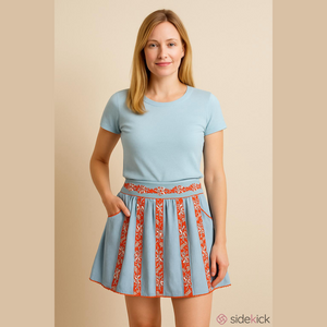 Tory Burch Sz 2 Blue Embroidered Beaded Bohemian Mini Skirt